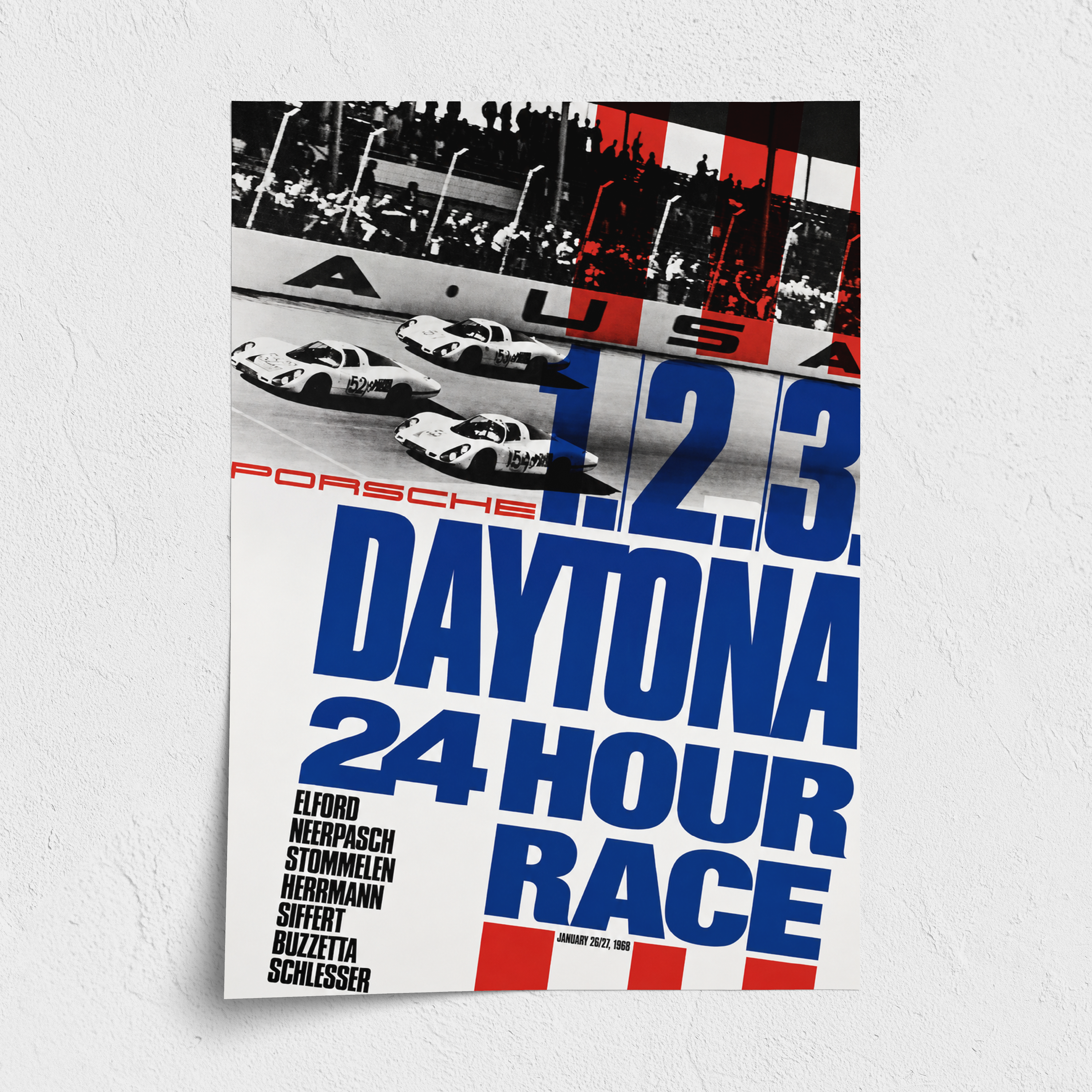 1968 Porsche 907 Daytona 24 Hour 1–2–3 Poster – 24 × 36